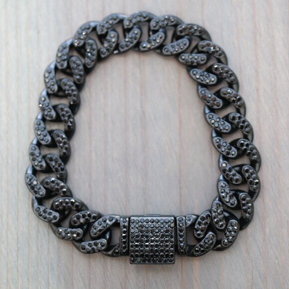 JA Jewelry Other - 13mm 8inches Cuban Ice Round Curb Diamond Chain Black Bracelet